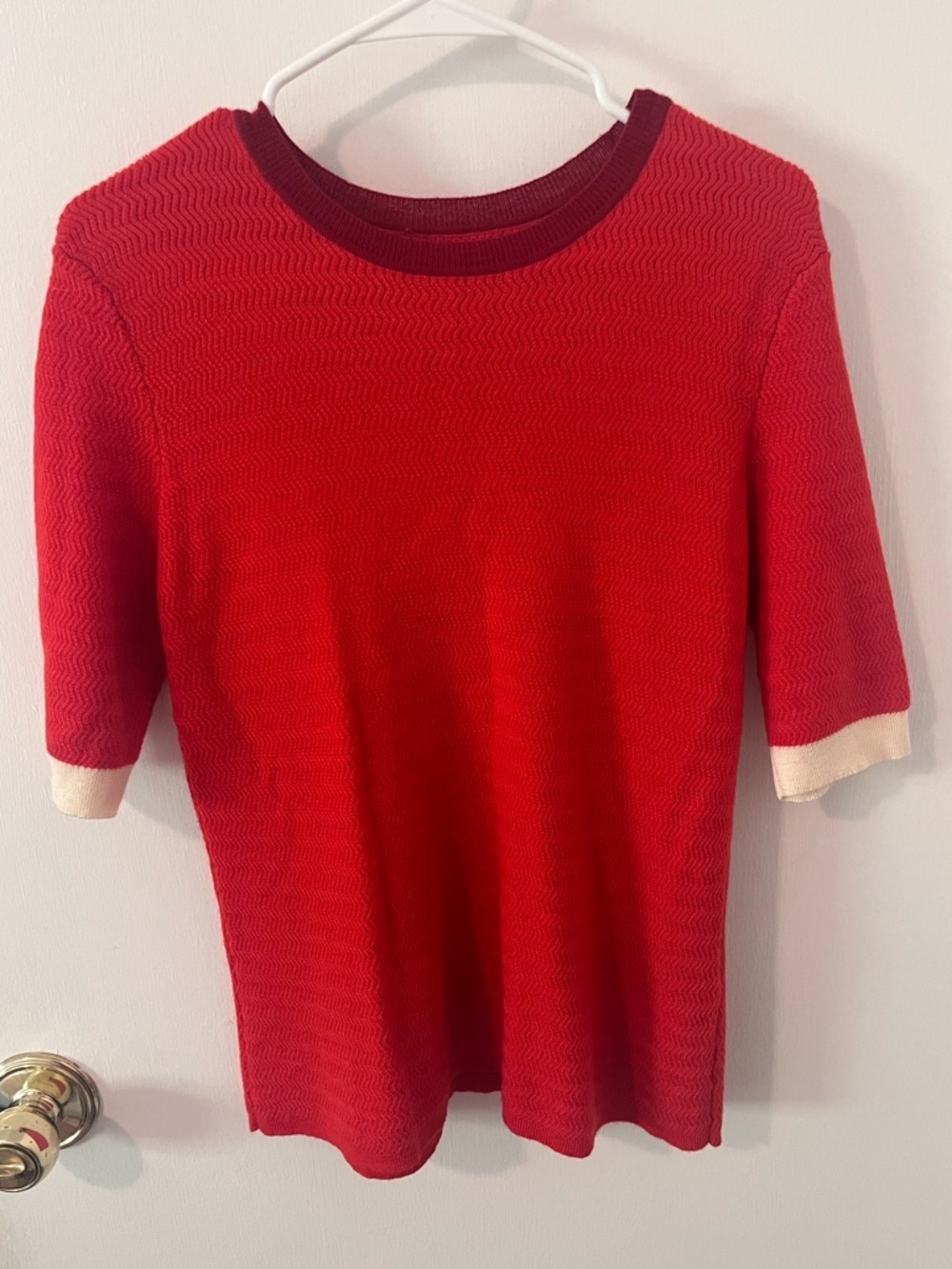 Jaeger Short Sleeve Jumper Sweater Red Orange 100% Wool Size Large
